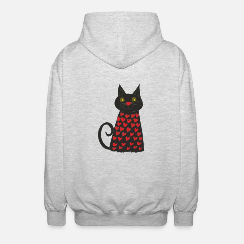 Chat Noir avec Cœurs - Veste à capuche unisexe - gris clair chiné