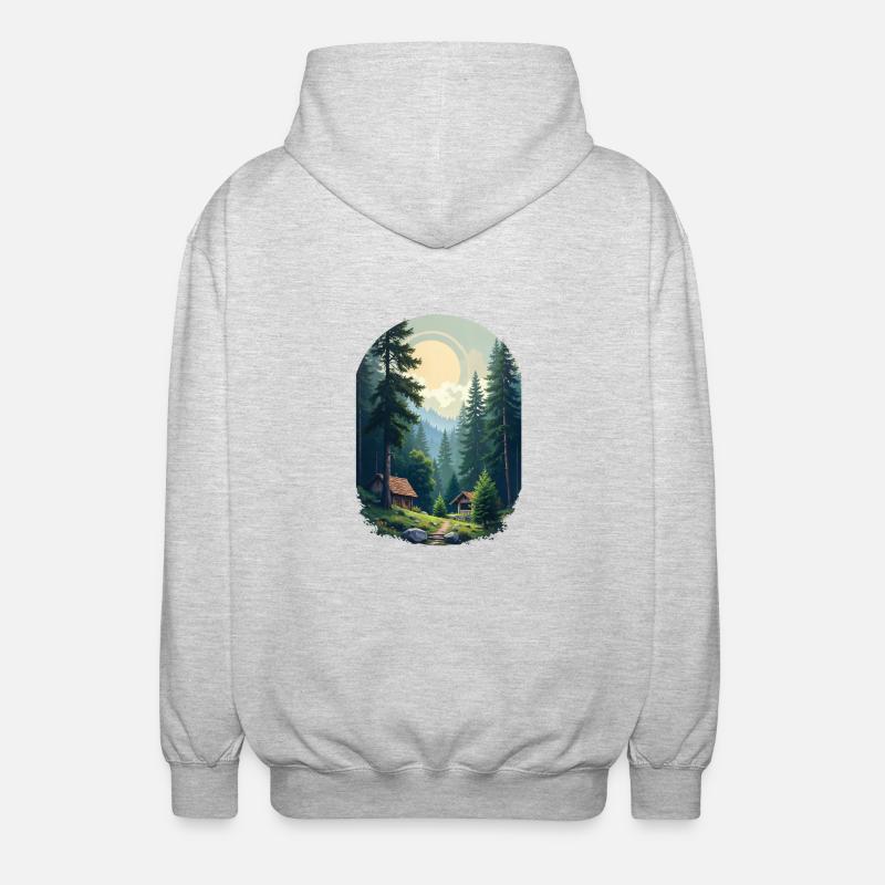 Cabane pixélisée dans les bois - Veste à capuche unisexe - gris clair chiné