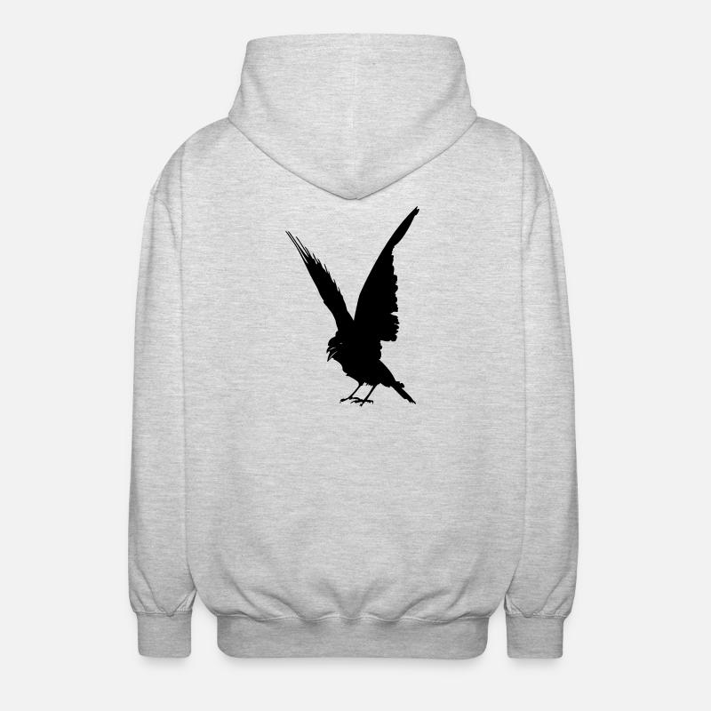 Schwarze Vogelkrähe oder Rabenschattenfigur - Unisex Kapuzenjacke - Hellgrau meliert