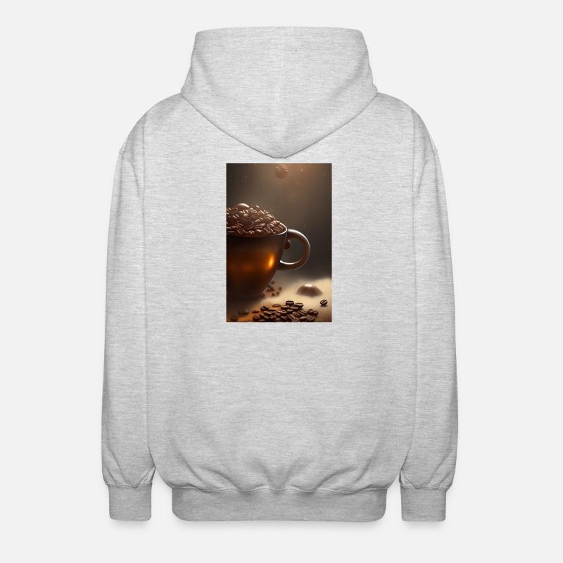 Café, granos de café - Chaqueta unisex con capucha. - gris claro jaspeado