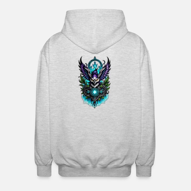 Eule mit magischen Elementen. - Unisex Kapuzenjacke - Hellgrau meliert