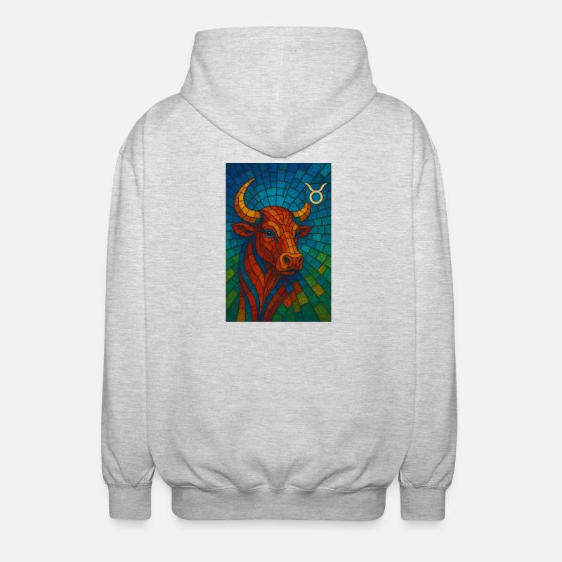 Taurus Stier – Buntes Glasmosaik Sternzeichen - Unisex Kapuzenjacke - Hellgrau meliert