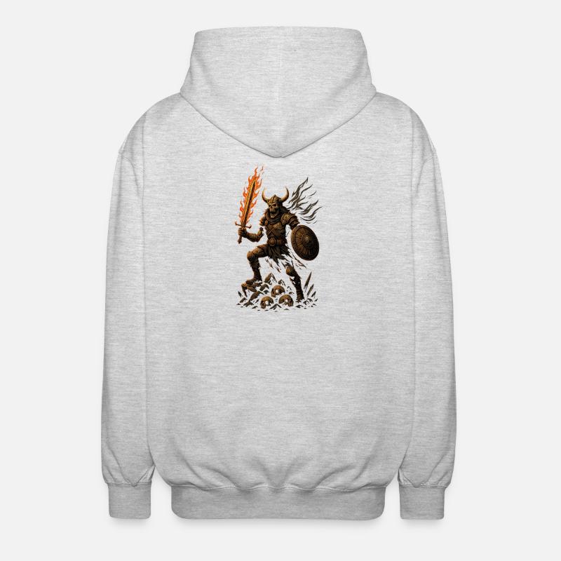 Dämonischer Krieger mit Feuer-Dolch - Unisex Kapuzenjacke - Hellgrau meliert