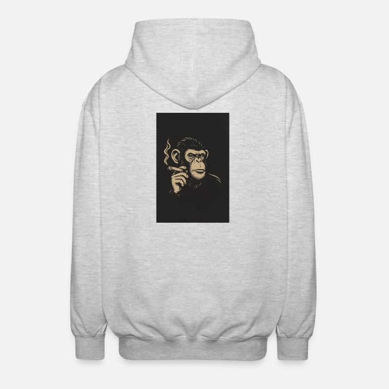 Affe mit Zigare Kunstdruck - Unisex Kapuzenjacke - Hellgrau meliert