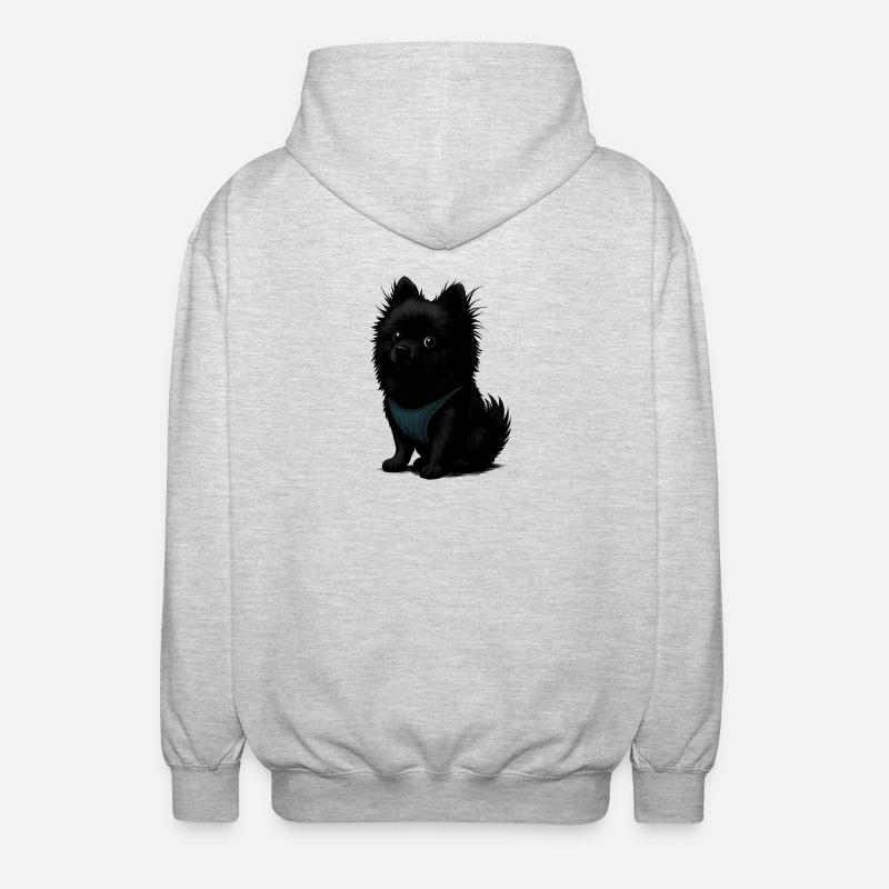 Schwarzer Spitz Hund mit blauer Weste - Unisex Kapuzenjacke - Hellgrau meliert