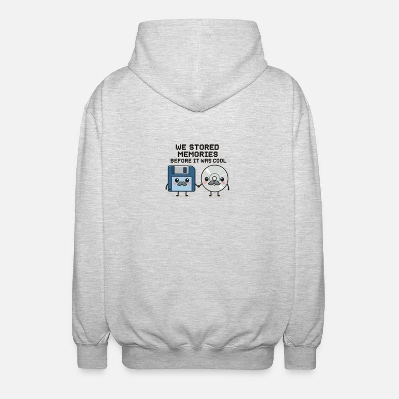 Kawaii Oldschool Tech – Diskette & CD Cartoon - Unisex Kapuzenjacke - Hellgrau meliert