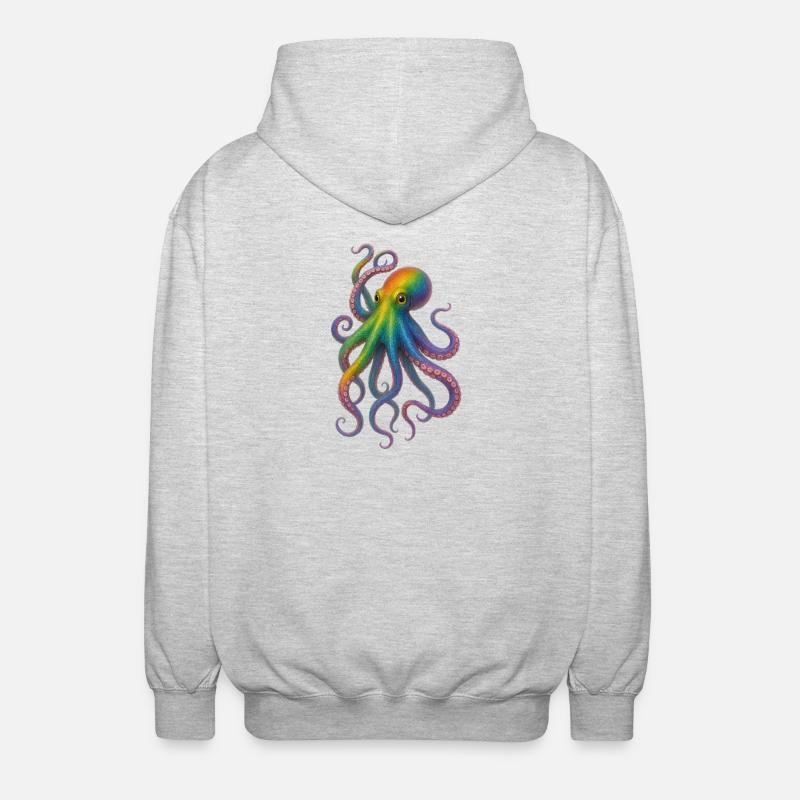 Bunter Regenbogen Oktopus Design - Unisex Kapuzenjacke - Hellgrau meliert