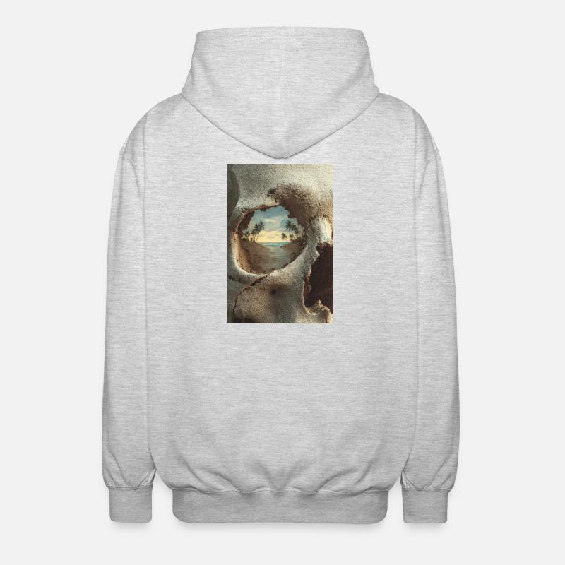 Tropical Island in Skull - Unisex Hooded Jacket - light heather grey