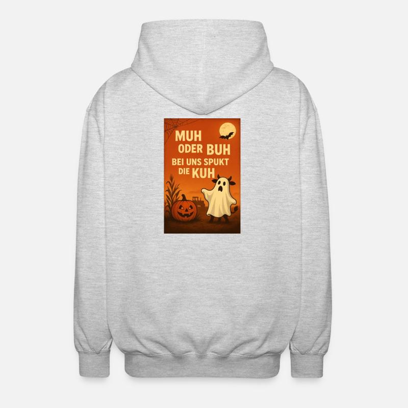 Spukkuh Halloween: MuH oder Buh - Unisex Kapuzenjacke - Hellgrau meliert