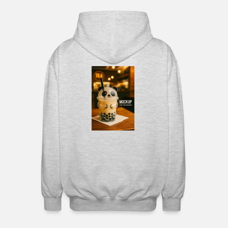 Panda Bubble Tea Cup Illustration - Unisex Kapuzenjacke - Hellgrau meliert