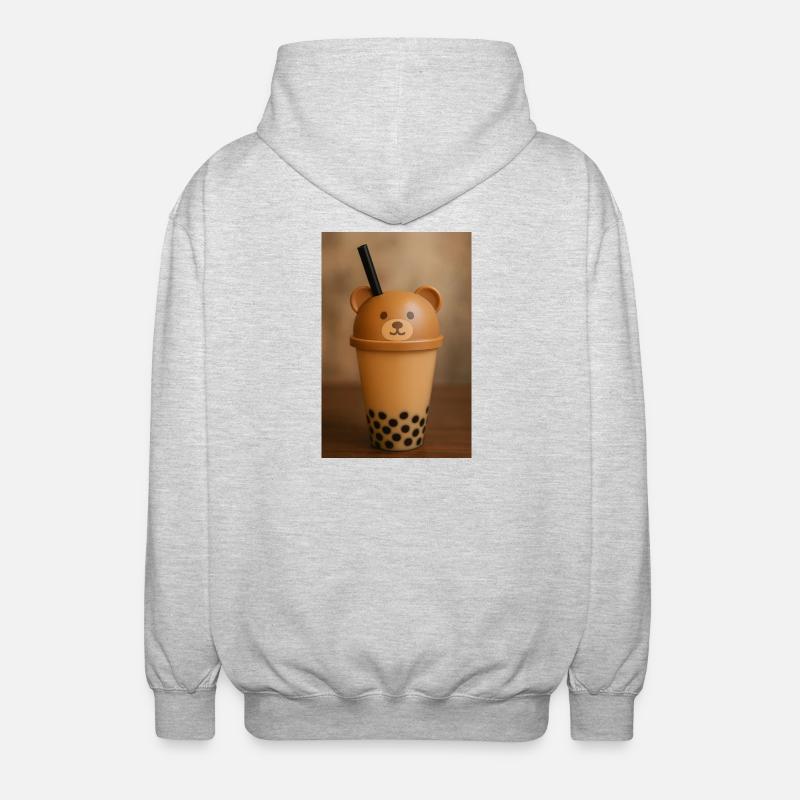 Bear Lid Bubble Tea Cup Design - Unisex Kapuzenjacke - Hellgrau meliert