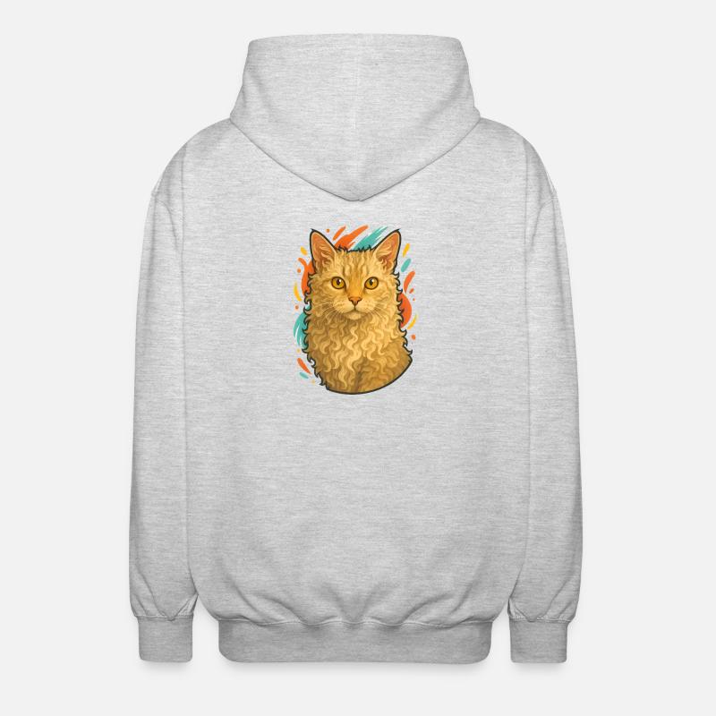 LaPerm Katze mit lebendigem Hintergrund - Unisex Kapuzenjacke - Hellgrau meliert