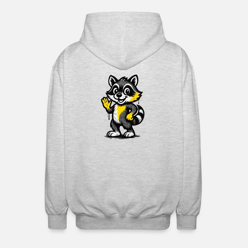 Heureux raton laveur agitant la main - Veste à capuche unisexe - gris clair chiné