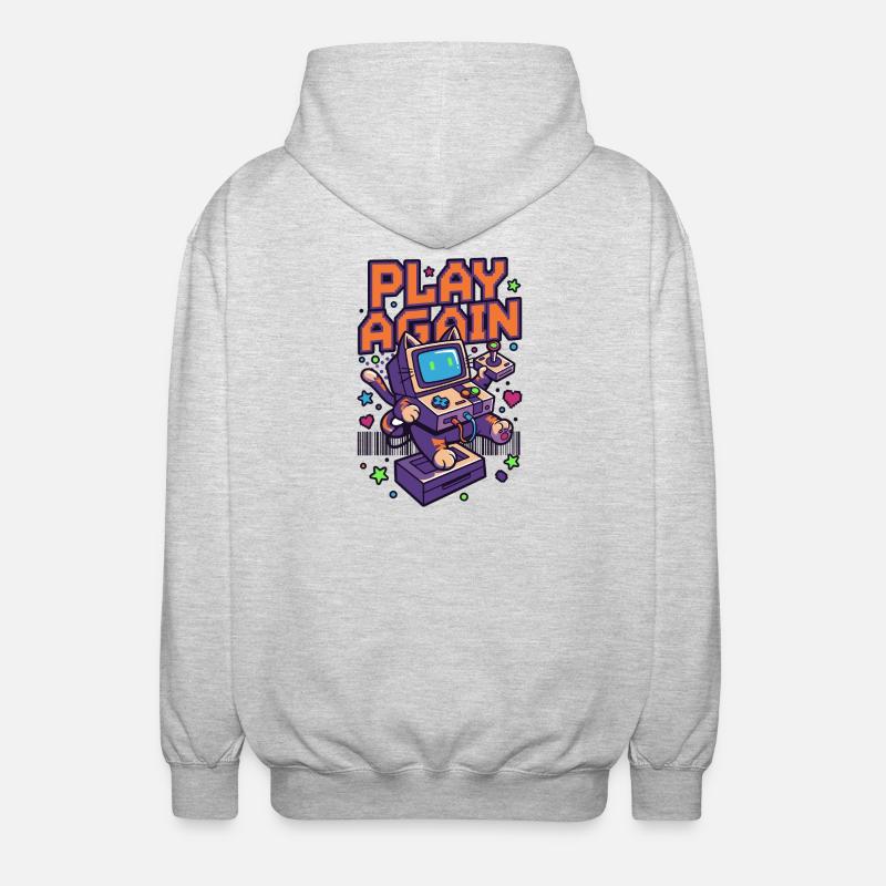 Play Again: Retro Katzen-Arcade - Unisex Kapuzenjacke - Hellgrau meliert