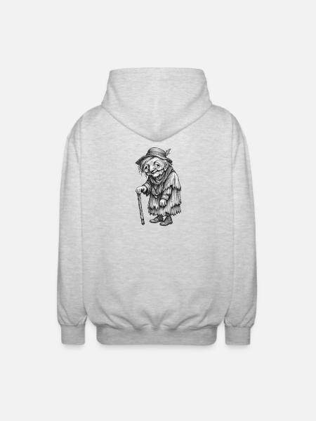 Alte Wanderin mit Stab | Omas Lumpen - Unisex Kapuzenjacke - Hellgrau meliert