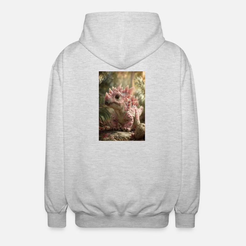 Pink Stegosaurus in Ember Forest - Unisex Hooded Jacket - light heather grey