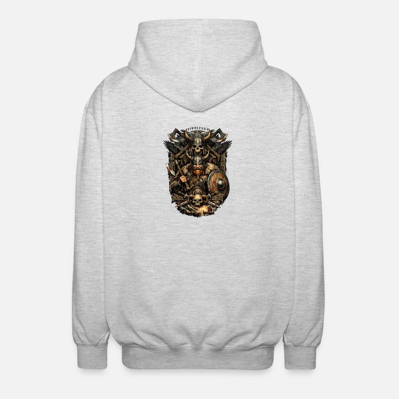 Viking Krieger mit Schädel und Äxten - Unisex Kapuzenjacke - Hellgrau meliert