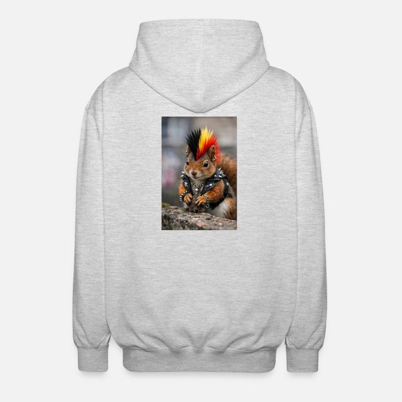 Punk Eichhörnchen mit Lederweste - Unisex Kapuzenjacke - Hellgrau meliert
