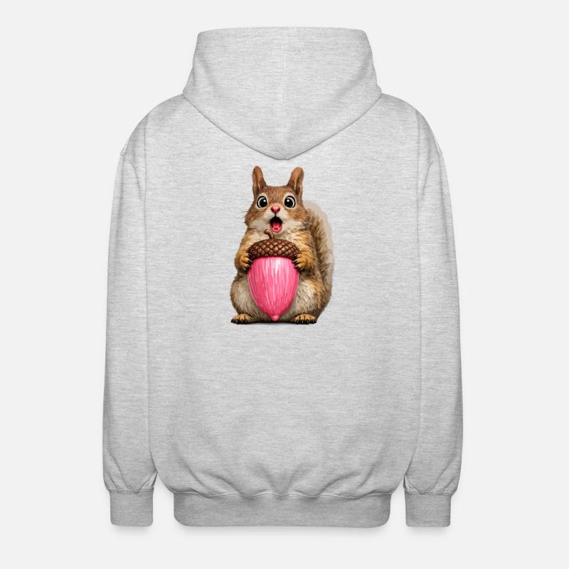 Eichhörnchen mit rosa Eichel - Unisex Kapuzenjacke - Hellgrau meliert