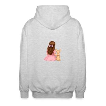Little brunette girl with chihuah - Unisex Hooded Jacket - light heather grey - Back - AI Model Male 185 light (185cm)