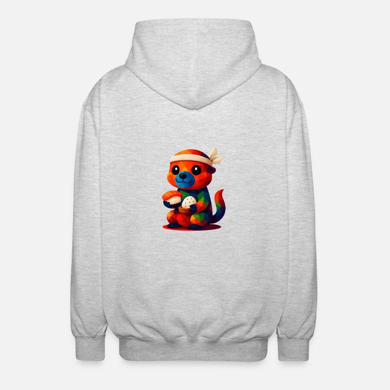 Polygone Animaux de style Kawaii Bébé Loutre Sushi Master - Veste à capuche unisexe - gris clair chiné