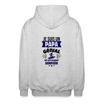 Papa génial & surfeur – idée fête des pères - Veste à capuche unisexe - gris clair chiné - Dos - AI Model Male 185 light (185cm)