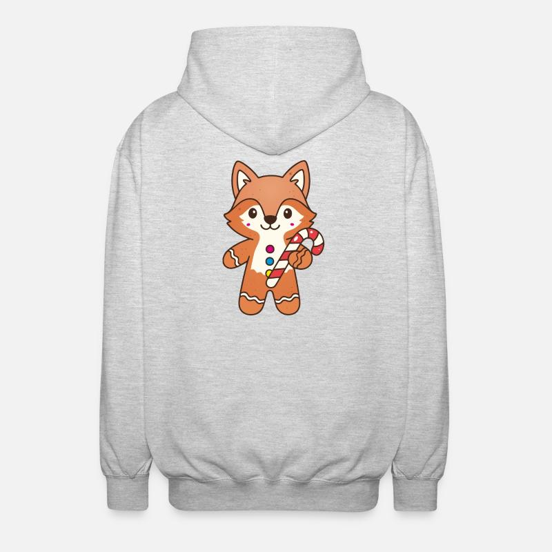 Cute Gingerbread Fox with Candy Cane - Unisex Hooded Jacket - light heather grey