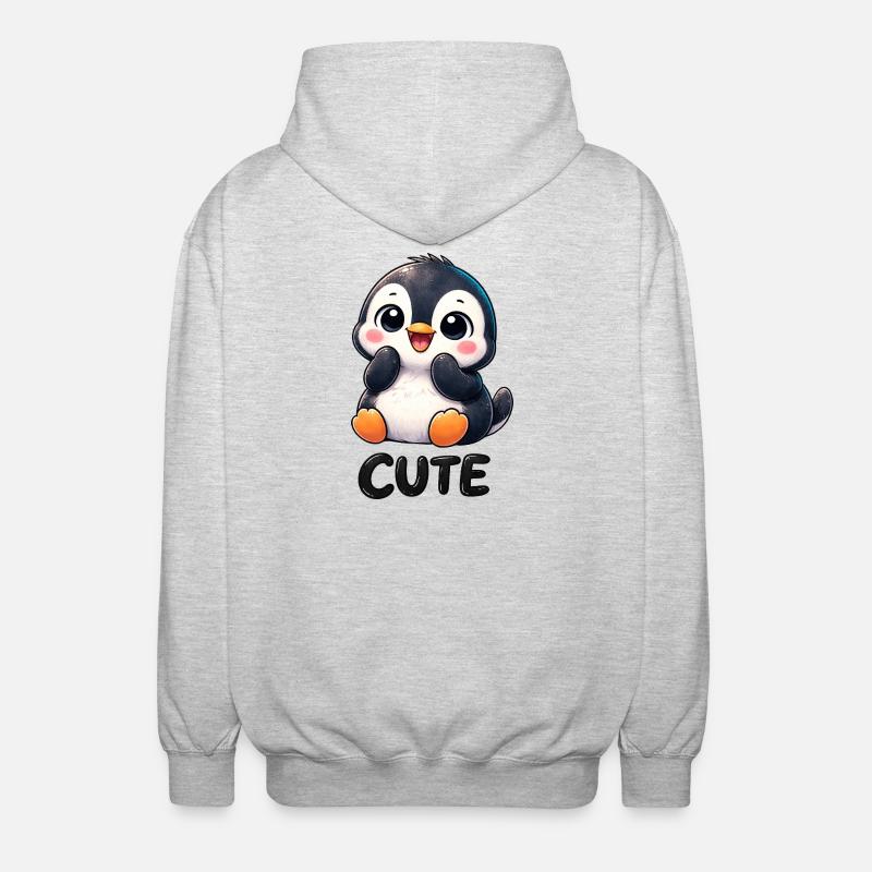 Pingouin chibi mignon timide timide mignon - Veste à capuche unisexe - gris clair chiné