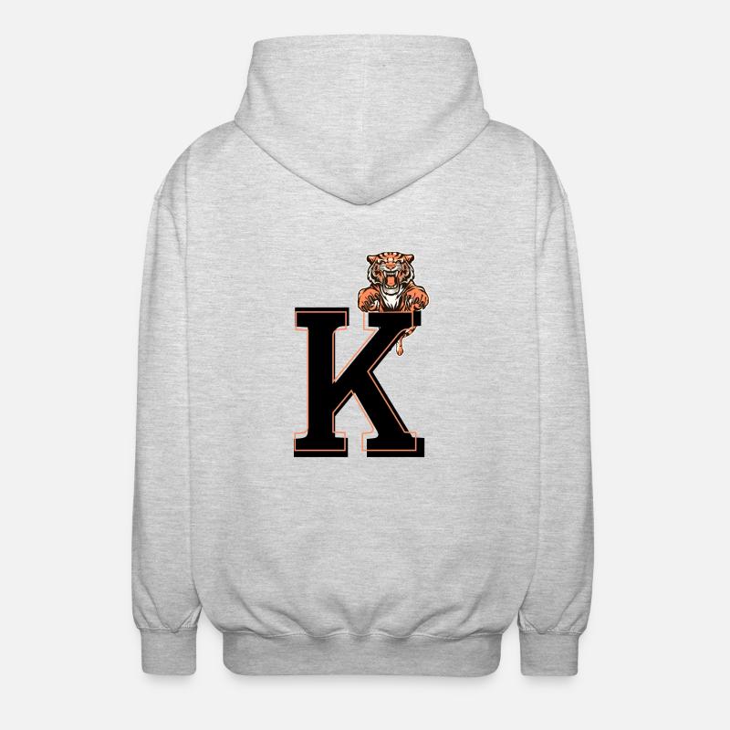 Buchstabe k Tiger - Geschenkidee - Unisex Kapuzenjacke - Hellgrau meliert