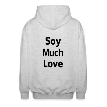 Tofu und Zärtlichkeit - Soja viel Liebe - Unisex Kapuzenjacke - Hellgrau meliert - Hinten - AI Model Male 185 light (185cm)