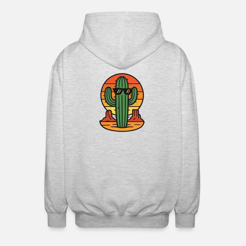 Sunset cactus with sunglasses - Unisex Hooded Jacket - light heather grey