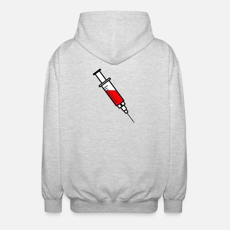 Impfspritze mit rotem flüssigem Medikament - Unisex Kapuzenjacke - Hellgrau meliert