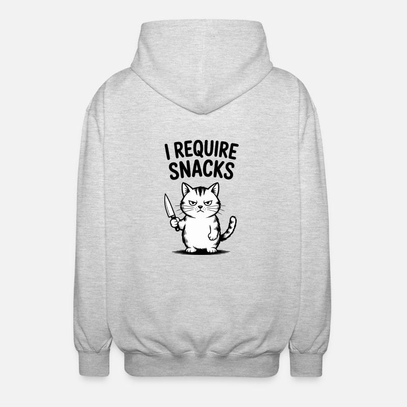 I Require Snacks Funny Cat - Unisex Hooded Jacket - light heather grey