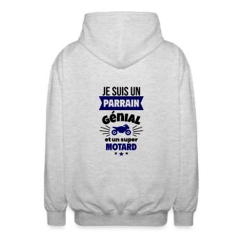 Parrain génial et super motard Moto Motard Humour - Veste à capuche unisexe - gris clair chiné - Dos - AI Model Male 185 light (185cm)
