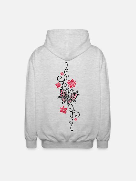 Floral tendril butterfly summer flowers flowers - Unisex Hooded Jacket - light heather grey