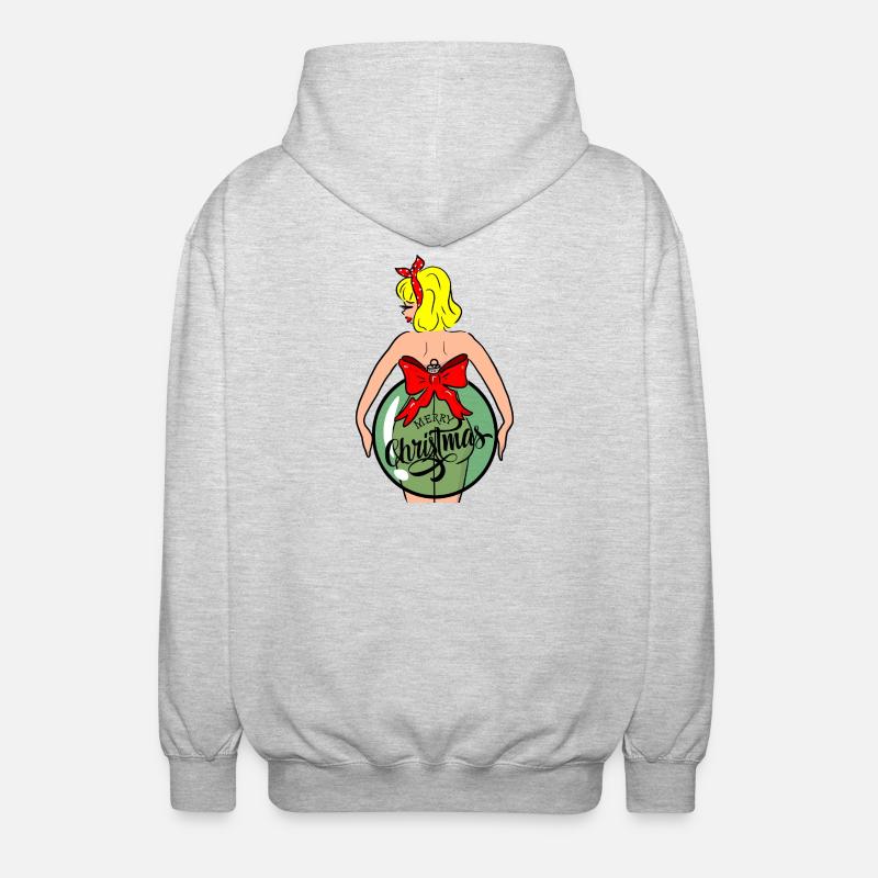 Frau mit Weihnachtskugel und roter Schleife - Unisex Kapuzenjacke - Hellgrau meliert