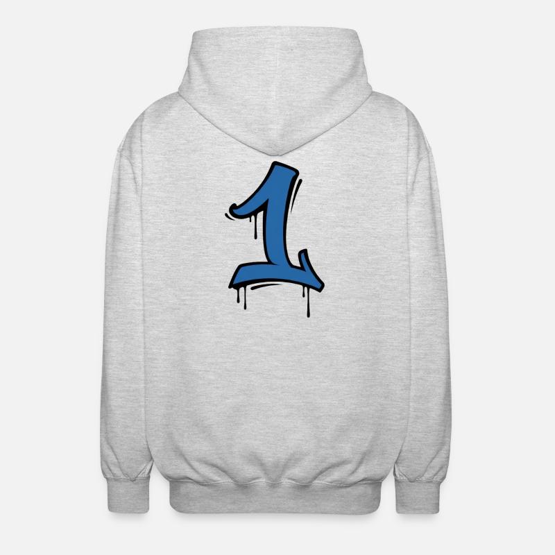 Graffiti Eins Neonblau - Unisex Kapuzenjacke - Hellgrau meliert