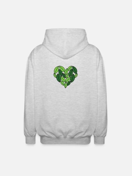Leaf Heart Nature Design - Unisex Hooded Jacket - light heather grey