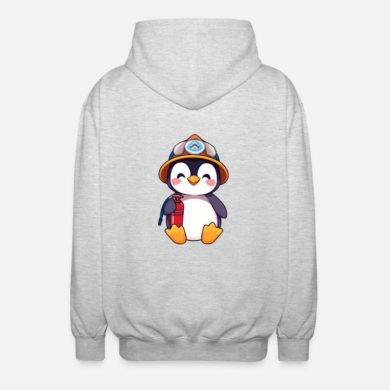 Vorbereiteter Pinguin-Brandschutz-Cartoon - Unisex Kapuzenjacke - Hellgrau meliert