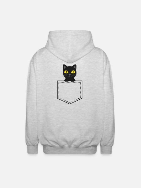 Pocket animal black cat - Unisex Hooded Jacket - light heather grey