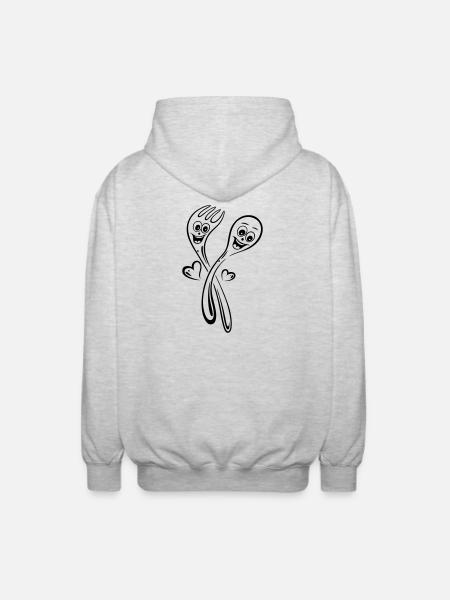 Löffel und Gabel mit Herzen. - Unisex Kapuzenjacke - Hellgrau meliert