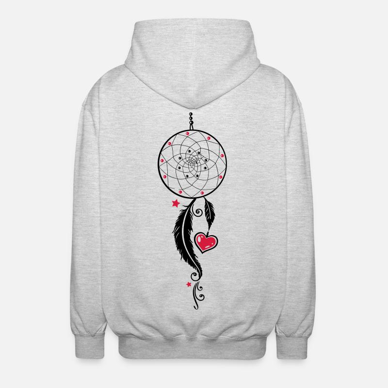 Dreamcatcher con cuore, piume, stelle e perle. - Felpa unisex con cappuccio - grigio chiaro melange