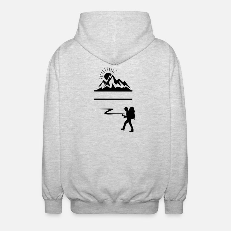 Backpack hiker, mountains on background banner - Unisex Hooded Jacket - light heather grey