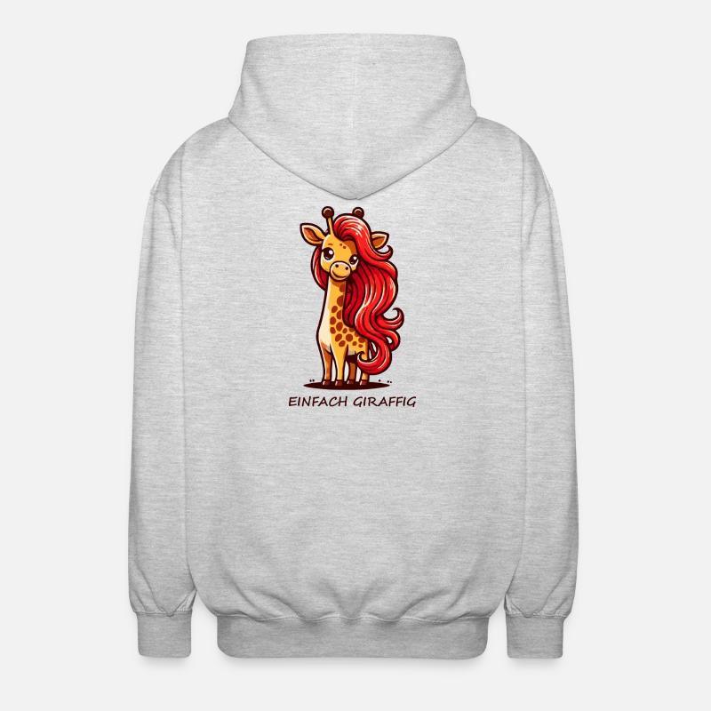 Simplement Girafe – Girafe mignonne à la crinière rouge - Veste à capuche unisexe - gris clair chiné