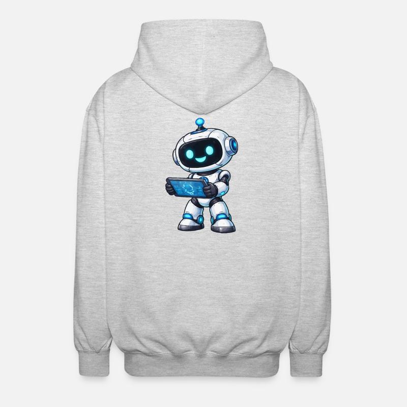 Kleiner Roboter mit Tablet - Unisex Kapuzenjacke - Hellgrau meliert