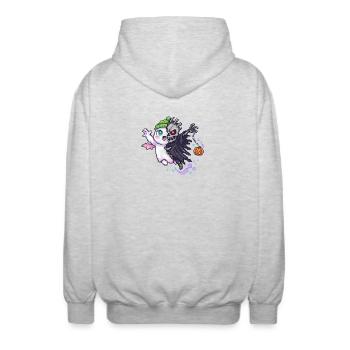 Kawaii & Horror Split Design Pixel Art - Unisex Kapuzenjacke - Hellgrau meliert - Hinten - AI Model Male 185 light (185cm)