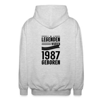 1987 - Unisex Kapuzenjacke - Hellgrau meliert - Hinten - AI Model Male 185 light (185cm)