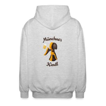 Münchner Kindl mit Masskrug und Bier - Unisex Kapuzenjacke - Hellgrau meliert - Hinten - AI Model Male 185 light (185cm)