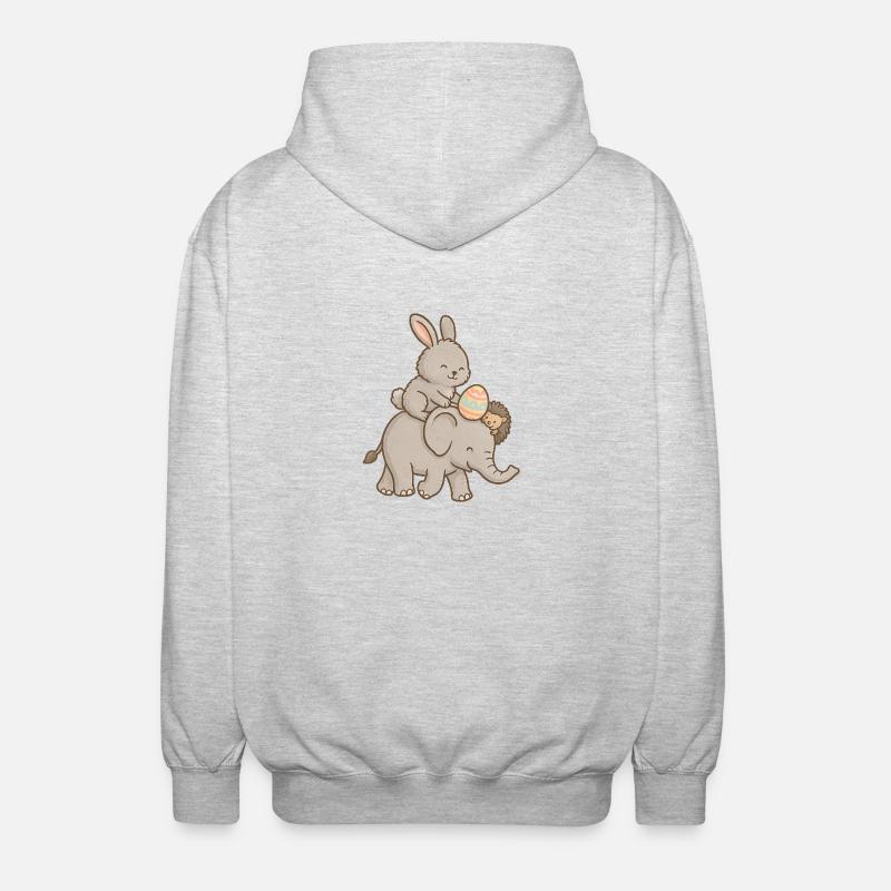 Hase reitet Elefant – Süßes Tierfreundschaft - Unisex Kapuzenjacke - Hellgrau meliert