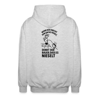 Bauer Knecht Dach Pinkeln Pieseln Witziger Spruch - Unisex Kapuzenjacke - Hellgrau meliert - Hinten - AI Model Male 185 light (185cm)